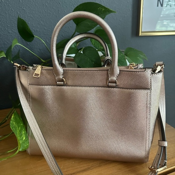 Tory Burch Robinson Small Double-Zip Tote Rose Gold Handbag - Picture 7 of 15